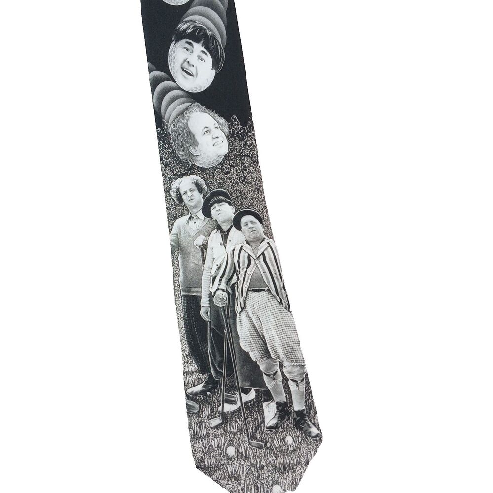1994 Ralph Marlin The Three Stooges Golfing Necktie Novelty Black White VTG 90's